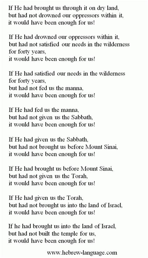 Hebrew Passover Songs - It Would Have Been Enough for Us! (Dayenu!)