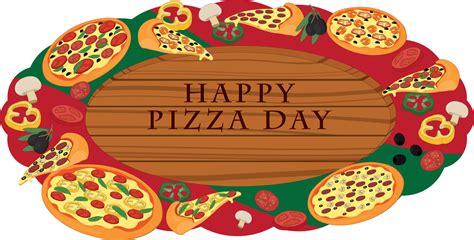 Happy pizza day wooden signboard decorated with pizza and ingredients ...