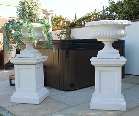 Pair of Victorian Urns on Panel Plinths - Stone Garden Ornaments & Garden Statues in UK