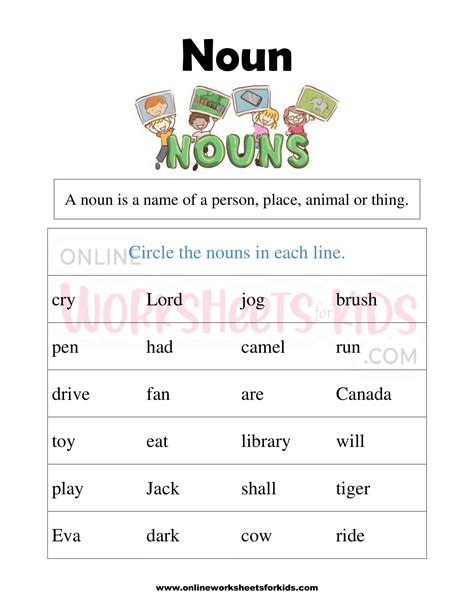 Noun Worksheets For Grade 1-4