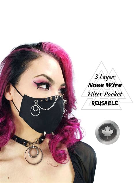 Studded Face Mask With Chains Goth Face Mask Reusable With - Etsy Canada