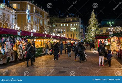 Bolzano Christmas Market in the Evening. Trentino Alto Adige, Italy ...