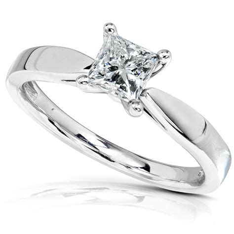 Diamond-Me Princess Cut Diamond Engagement Solitaire Ring 1/2 Carat (ct. tw) in 14K White Gold ...