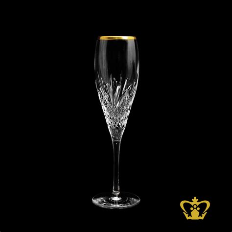 Buy Alluring Champagne flute with luxurious golden rim handcrafted intense leaf motif crystal ...