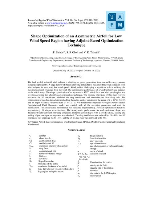 (PDF) Shape Optimization of an Asymmetric Airfoil for Low Wind Speed Region having Adjoint-Based ...