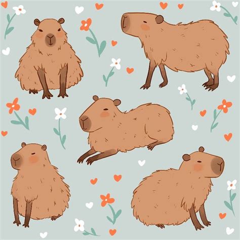 Capybara cute pattern illustration for capybara fans and capybara lovers - cartoon cute capybara ...