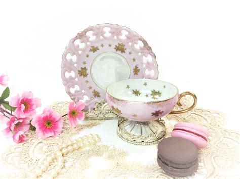 Gorgeous Pink Lusterware Footed Cup & Reticulated Saucer, Pink Tea Set for Wedding, Tea Time ...