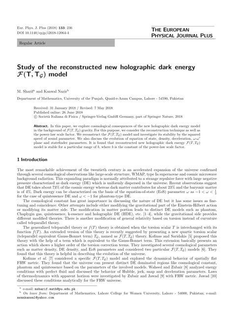 (PDF) Study of the reconstructed new holographic dark energy $\mathcal ...