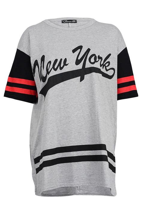 88L Womens York Print Ladies American Football Jersey T-shirt Top ...