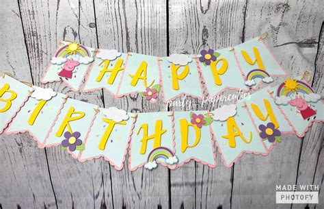 Peppa Pig Happy Birthday Banner Peppa Pig Rainbow Birthday | Etsy