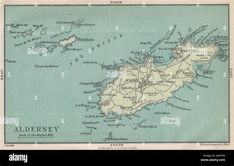 The island of ALDERNEY. St Anne. Channel Islands, 1913 antique map Stock Photo - Alamy