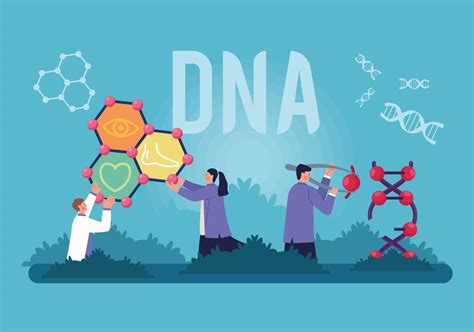 dna lettering with scientists workers 6072462 Vector Art at Vecteezy