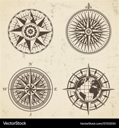 Set of vintage antique wind rose nautical compass Vector Image