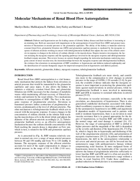 (PDF) Molecular Mechanisms of Renal Blood Flow Autoregulation | Bentham Science Publishers ...