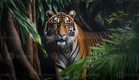 Sumatran tiger looking at the camera,tiger walking in tropical forest conservation . 22967311 ...