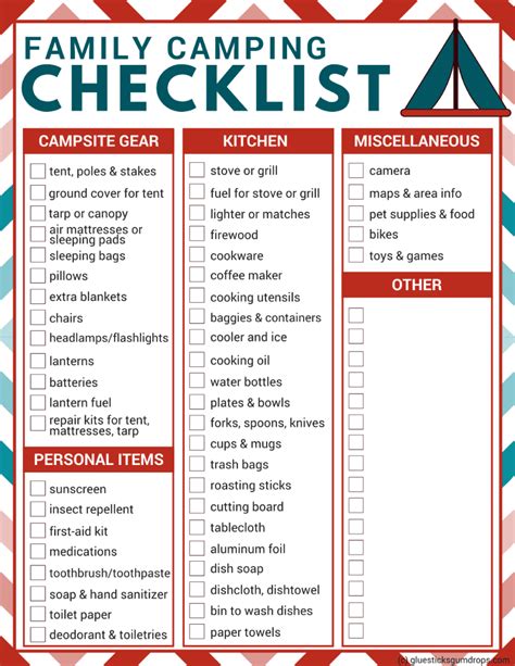 Family Camping Checklist Free Printable - Glue Sticks and Gumdrops