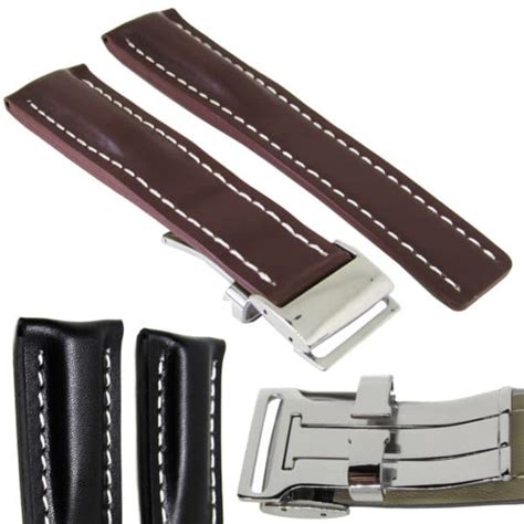 Breitling Navitimer Leather Watch Band Strap Black-Brown 22-24mm