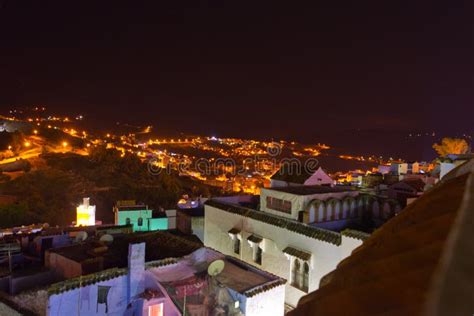 Night scene in chefchaouen stock photo. Image of scene - 98155900