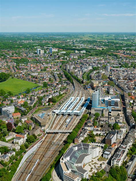 aerial view | Railway station Arnhem Centraal with the city center and ...