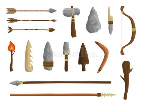 Stone Age Tools Set, Caveman Civilization Culture Stock Vector ...