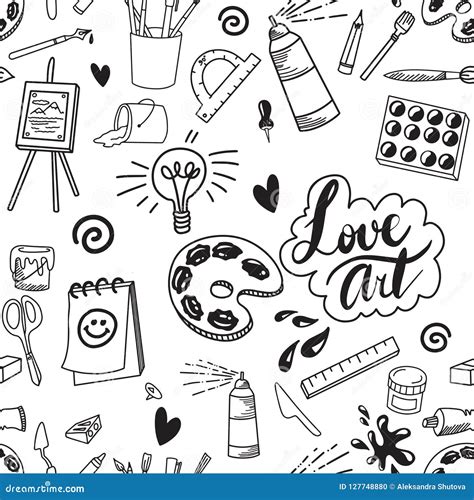 Seamless Art Supply Illustration Artist Doodle Background Pattern | CartoonDealer.com #127748880