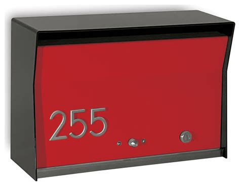 RetroBox Locking Modern Wall Mounted Mailbox, in Black and Red ...