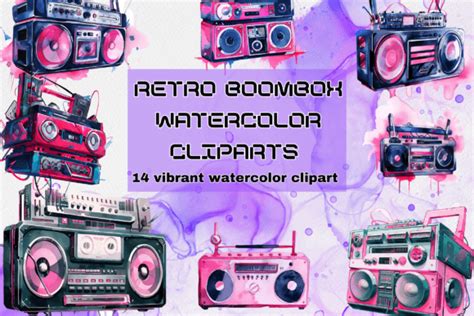 Retro Boombox Clipart Bundle Graphic by Confetti Clips · Creative Fabrica