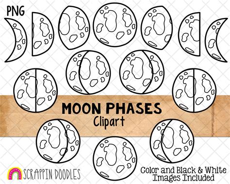 Moon Phases Clipart Moon Clip Art New Moon Graphics Full - Etsy