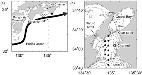 (a) Map of the western part of Japan showing the Kuroshio Current. Star ...