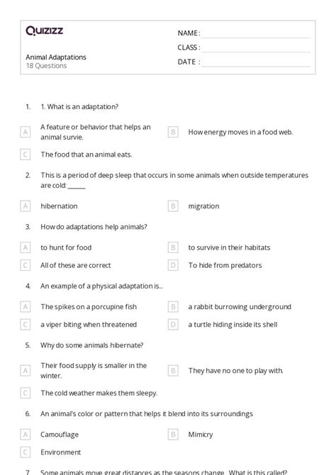 50+ animal adaptations worksheets on Quizizz | Free & Printable