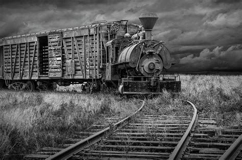 Old Steam Locomotive Train Engine in Black and White Photograph by ...