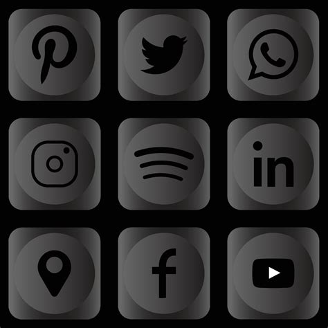 Set of dark social media icons monochrome logo vector 3173104 Vector ...