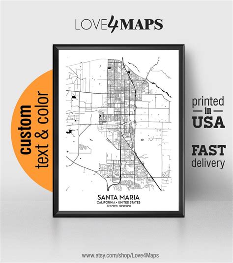 Santa Maria California Map Santa Maria City Print Santa - Etsy