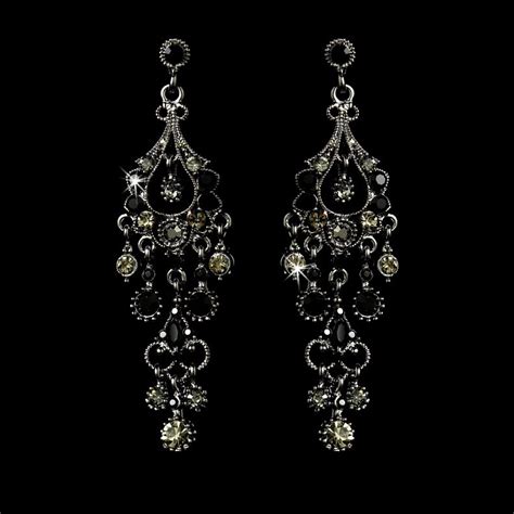 Black Crystal Chandelier Formal Earrings in Antique Silver | Black crystal chandelier, Crystal ...