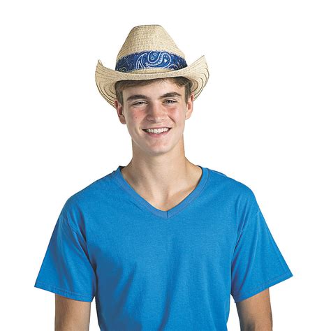 Adult's Western Cowboy Hats With Blue Bandana - Apparel Accessories - 12 Pieces | eBay