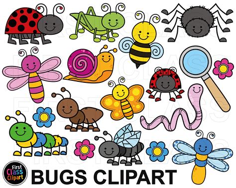 Cute Bugs Clipart, Insects, Spider, Dragonfly, Ant, Fly, Worm, Bees ...