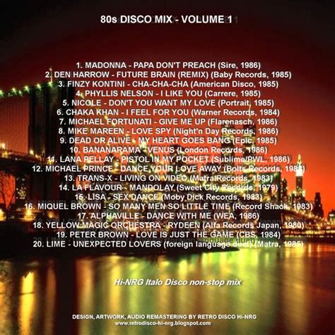 RETRO DISCO HI-NRG: 80s DISCO MIX - VOLUME 1 (Non-Stop Hi-Nrg Dance Mix ...