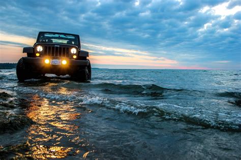 sunrise lake, jeep, rims, jk, tires, sunset, mud run, Jeep Wrangler, sea, water sky, nature ...