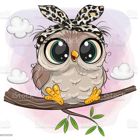 Cute Cartoon Owls On A Branch