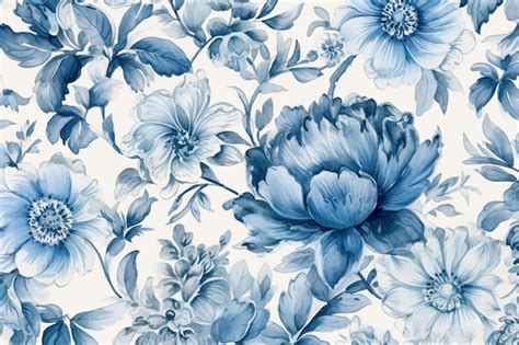 Premium AI Image | Blue floral wallpaper with a white background