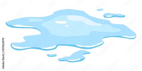 Water spill puddle. Blue liquid various shape in flat cartoon style. Vector fluid design element ...