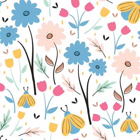 seamless pattern cute cartoon flower and leaves. for kids wallpaper, fabric print, and gift ...