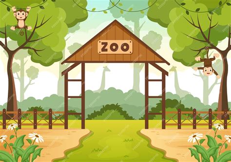 Premium Vector | Zoo Cartoon Illustration with Safari Animals on Forest Background