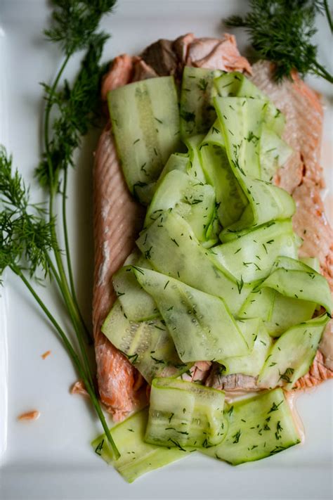 Poached Salmon with Cucumber Ribbon Salmon - At Home with Vicki Bensinger