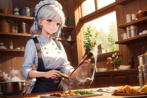 Premium AI Image | Anime girl cooking in the kitchen