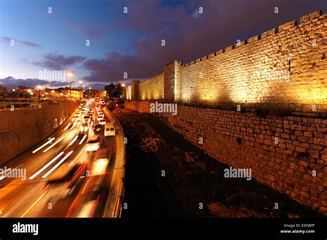 Walls of Ancient City at Night, Jerusalem, Israel Stock Photo - Alamy