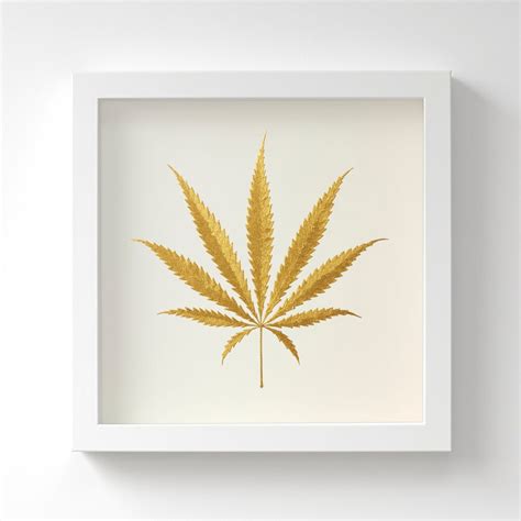 Cannabis Leaf Original Painting Botanical Gold Art