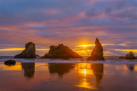 Bandon Beach Oregon Sunset On Sea Stacks Fine Art Print | Photos by Joseph C. Filer