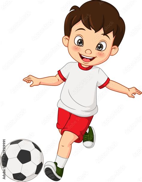 Cartoon little boy playing football Stock Vector | Adobe Stock