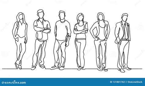 Continuous Line Drawing of Diverse Group of Standing People Stock Vector - Illustration of ...